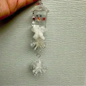 Seasons Of Cannon Falls Ice Cube Snowman Acrylic Ornament W/Dangling Snowflakes